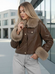 Ženska usnjena jakna čokolada OZONEE JS/61M8513/158