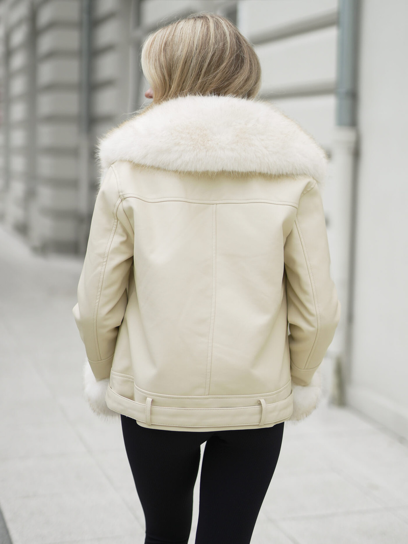 Ženska usnjena jakna ecru OZONEE JS/61M8507/280Z