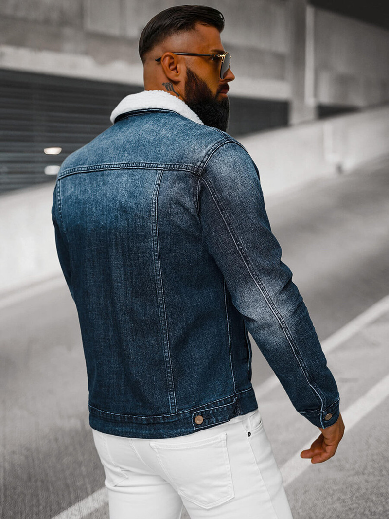 Moška jeans jakna šerpa temno-modra OZONEE NB/MJ516BSZ