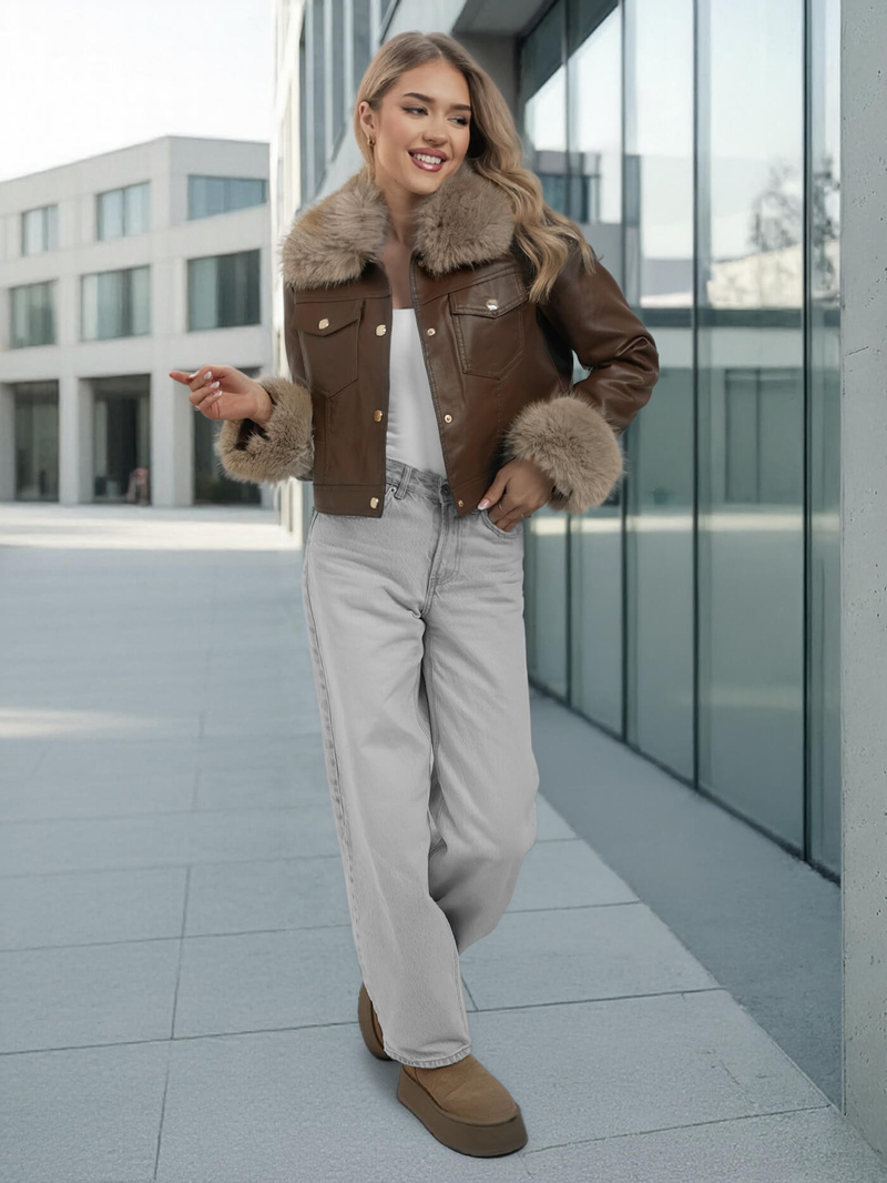 Ženska usnjena jakna čokolada OZONEE JS/61M8513/158