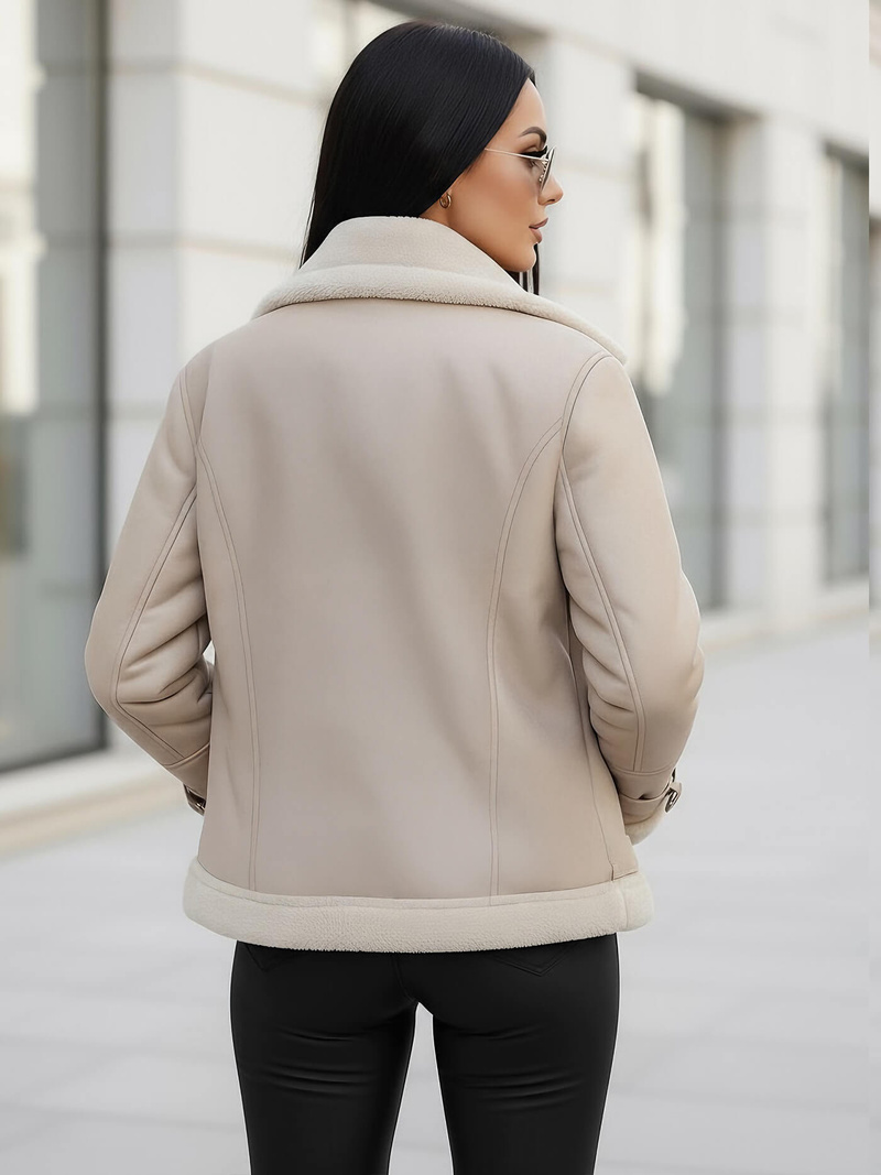 Ženska usnjena jakna bež OZONEE JS/11Z8177Z