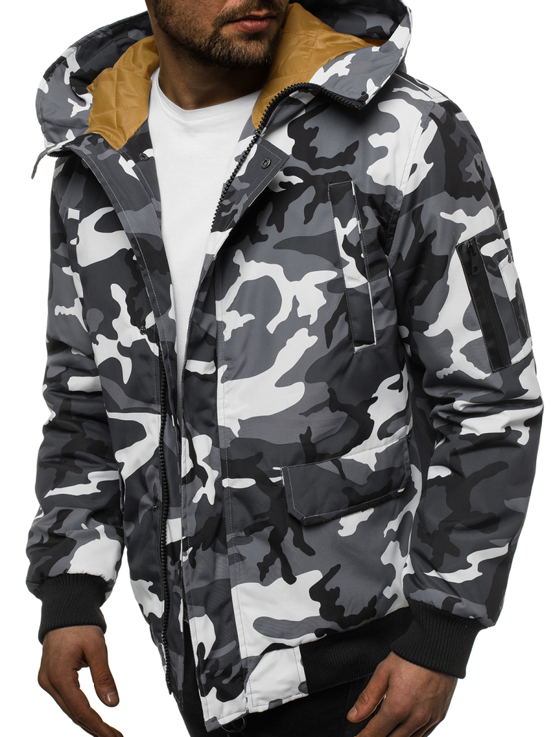 Moška zimska jakna maskirno-grafitna OZONEE JS/2019005