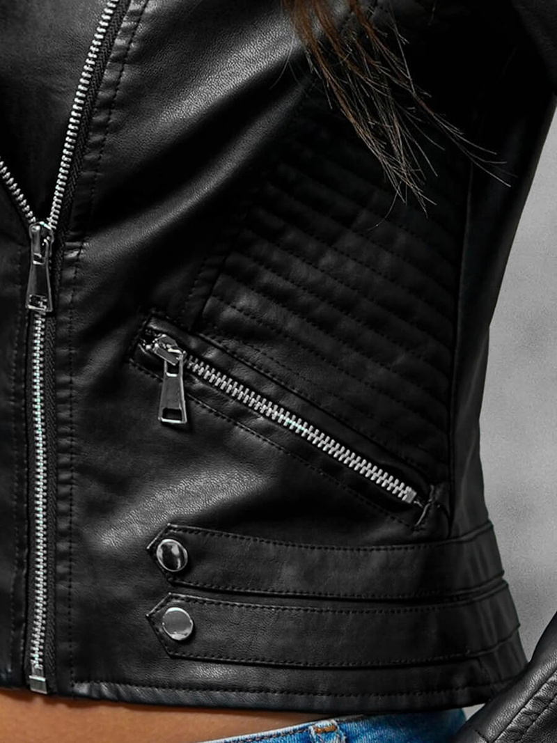 Ženska usnjena jakna črna OZONEE JS/11Z8031