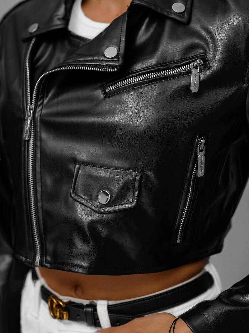 Ženska usnjena jakna črna OZONEE JS/11Z8189Z