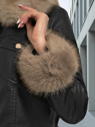 Ženska usnjena jakna črno-bež OZONEE JS/61M8513/392B