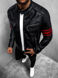 Moška usnjena jakna črno-rdeča OZONEE YD/BF59359Z