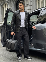 Moška usnjena jakna črna OZONEE JS/11Z8067Z