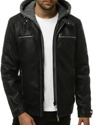 Moška usnjena jakna črna OZONEE JB/JP1148