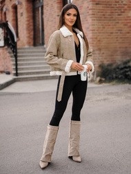 Ženska usnjena jakna bež OZONEE O/81331