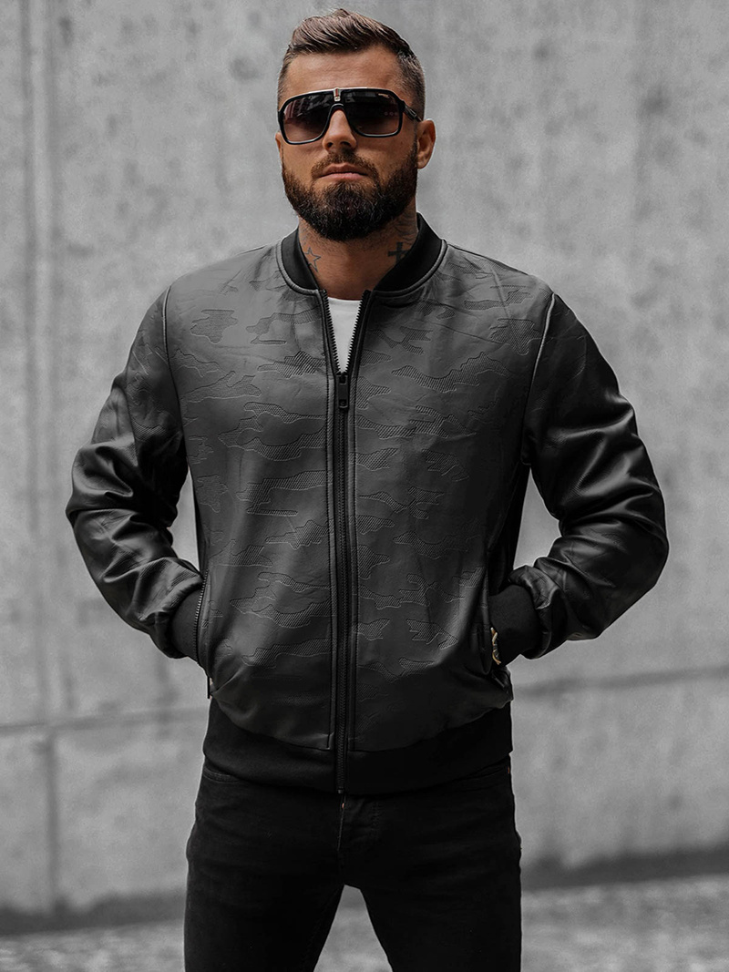 Moška usnjena bomber jakna črna OZONEE O/3A63