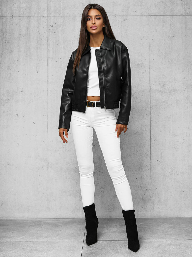 Ženska usnjena jakna črna OZONEE O/G116Z