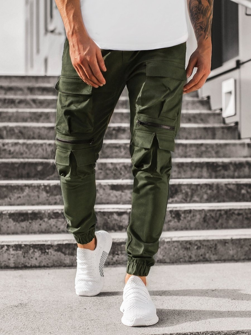 Moške hlače chino jogger kaki OZONEE G/2787