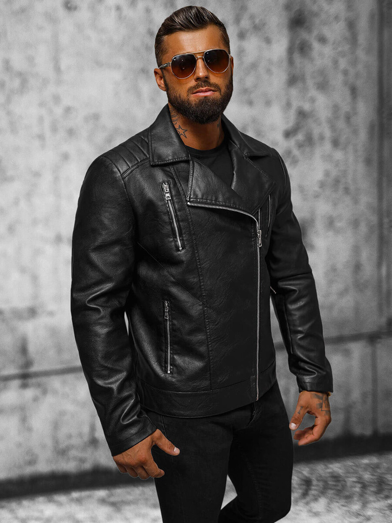 Moška usnjena jakna črna OZONEE JS/11Z8067