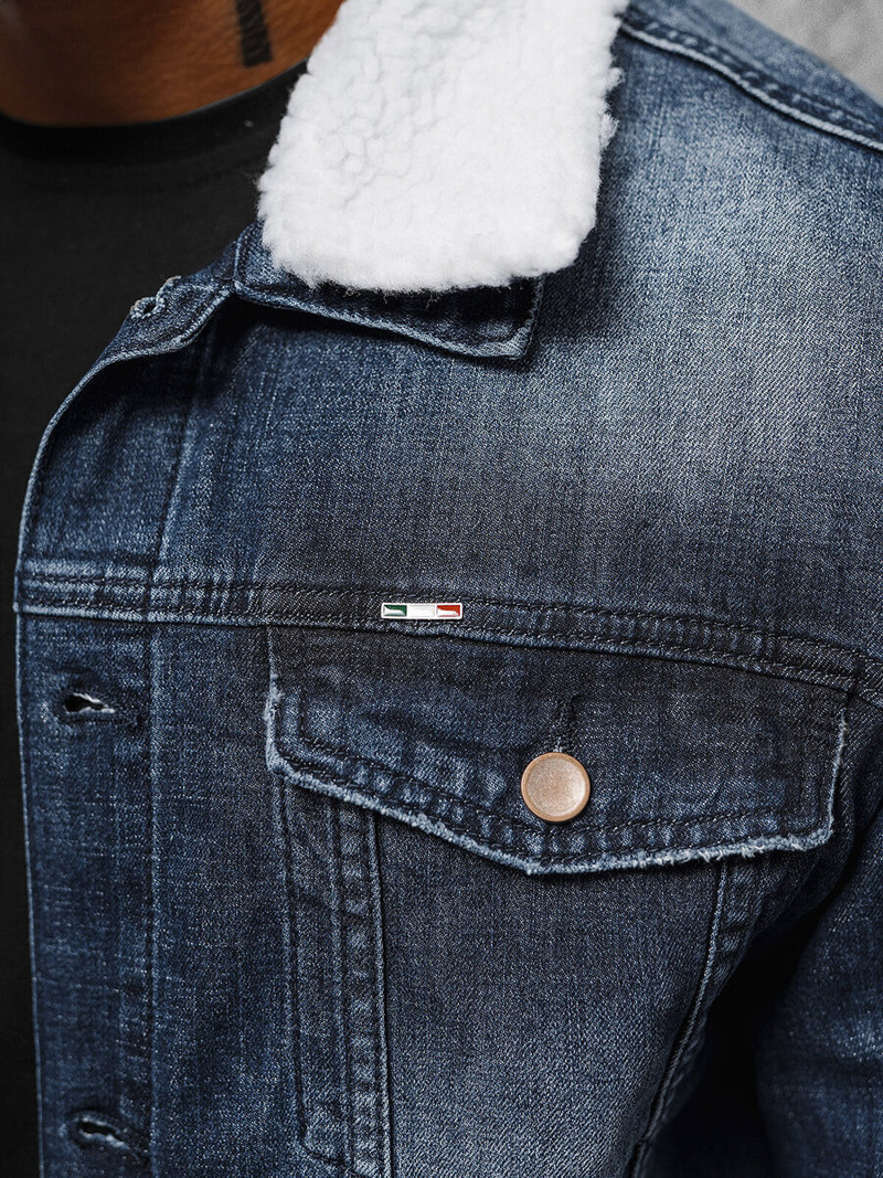 Moška jeans jakna šerpa temno-modra OZONEE NB/MJ516BSZ