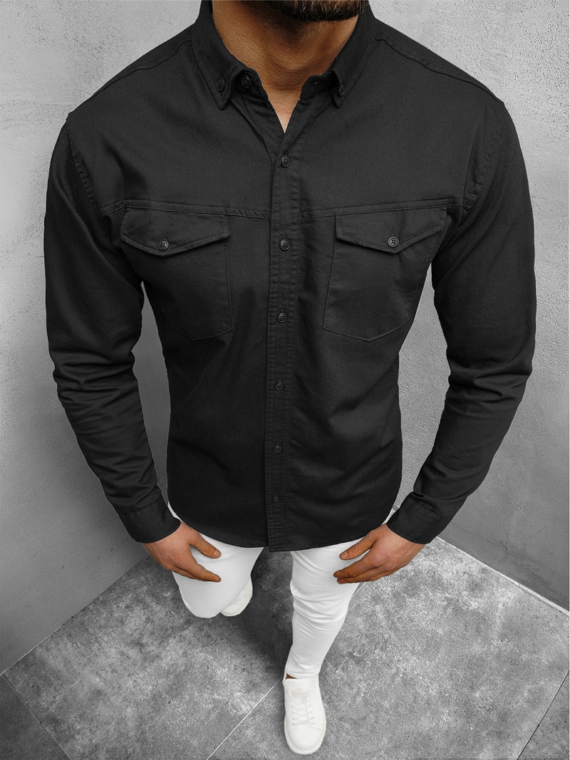 Moška jeans srajca črna OZONEE O/K1263