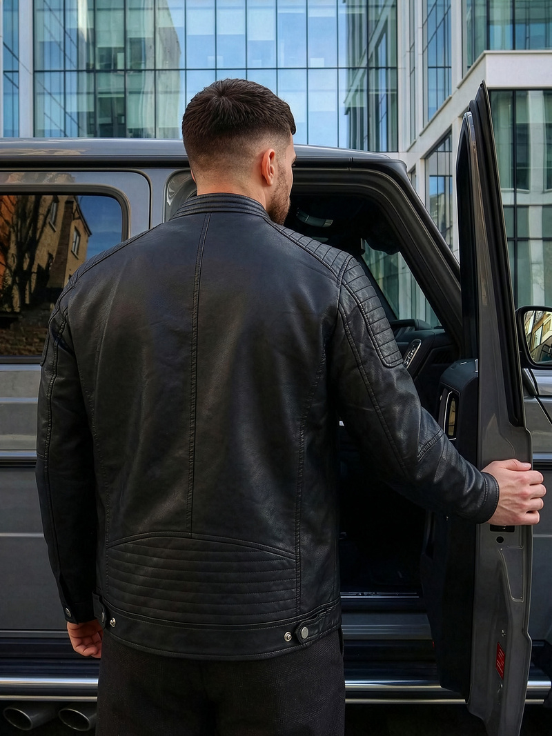 Moška usnjena jakna črna OZONEE JS/11Z8137