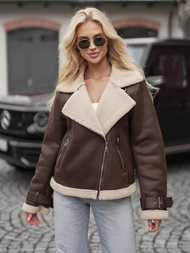 Ženska usnjena jakna čokolada OZONEE JS/61M8501/158Z