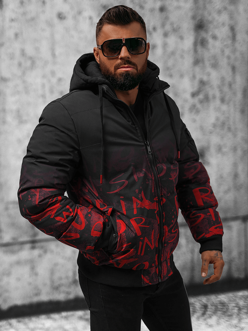 Moška zimska jakna črno-rdeča OZONEE JS/27M8102