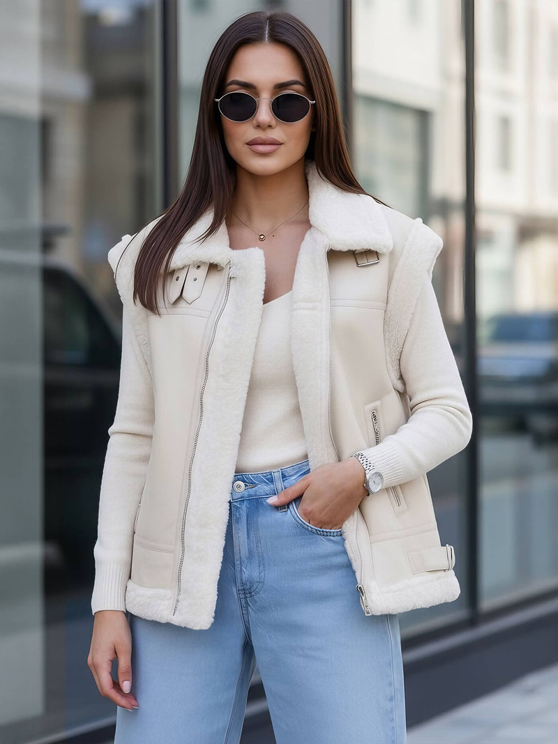 Ženski usnjena brezrokavnik bež OZONEE JS/61M8503/280Z