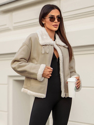 Ženska usnjena jakna bež OZONEE JS/11Z8178