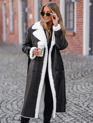 Ženski usnjen plašč črn OZONEE JS/11Z8253