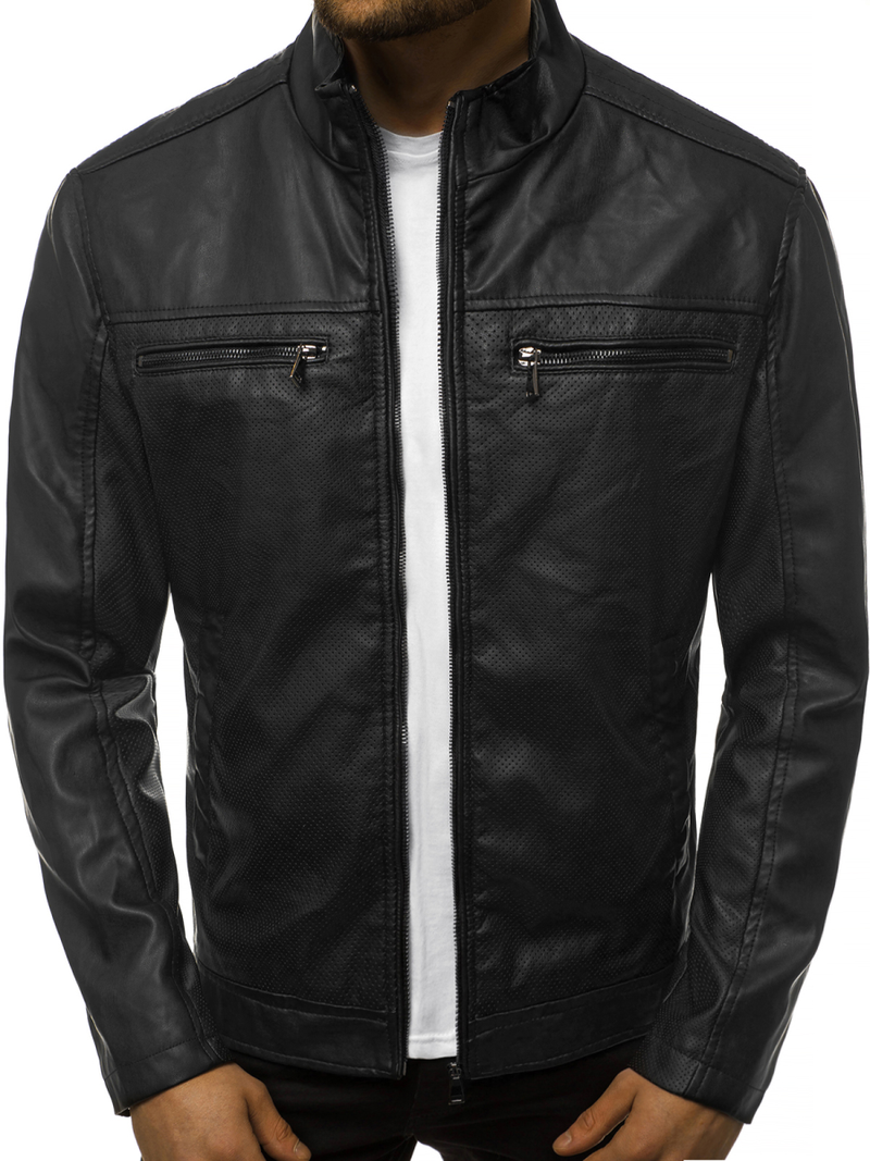 Moška usnjena jakna črna OZONEE JB/JP1131