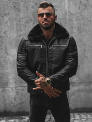 Moška usnjena jakna črna OZONEE JS/11Z8013Z