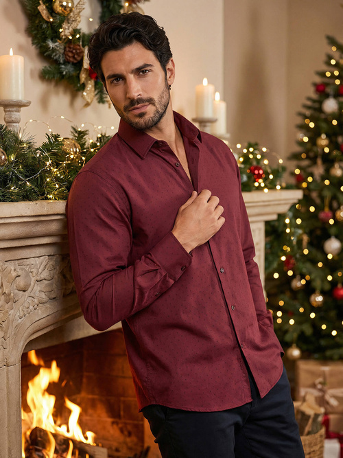 Elegantna moška srajca bordo OZONEE V/V182Z