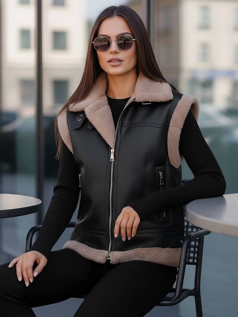 Ženski usnjena brezrokavnik črni OZONEE JS/61M8503/392Z