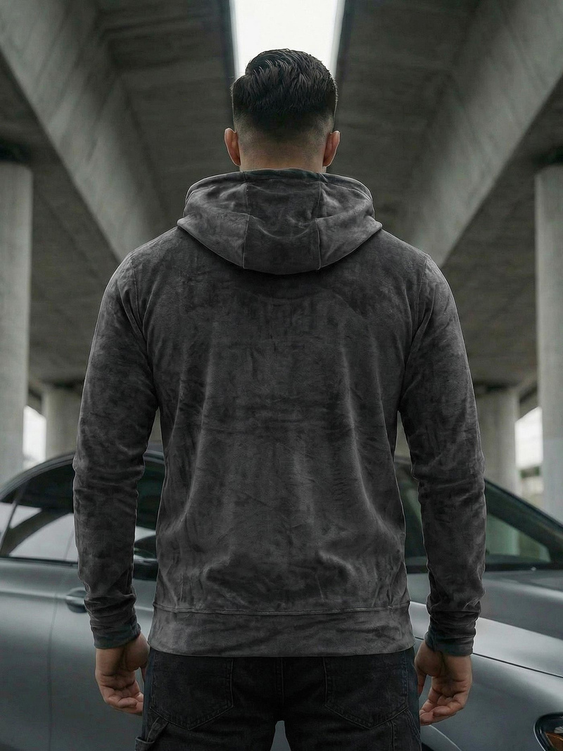 Moška iz velurja jopa s kapuco grafitna OZONEE JS/8B1168/6Z