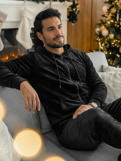 Moška trenirka iz velurja črna OZONEE JS/8C1169/3Z