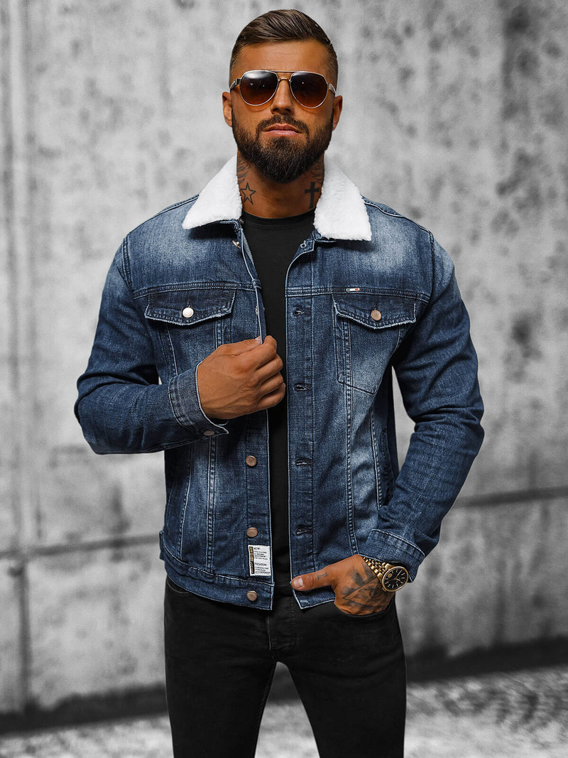 Moška jeans jakna šerpa temno-modra OZONEE NB/MJ516BSZ
