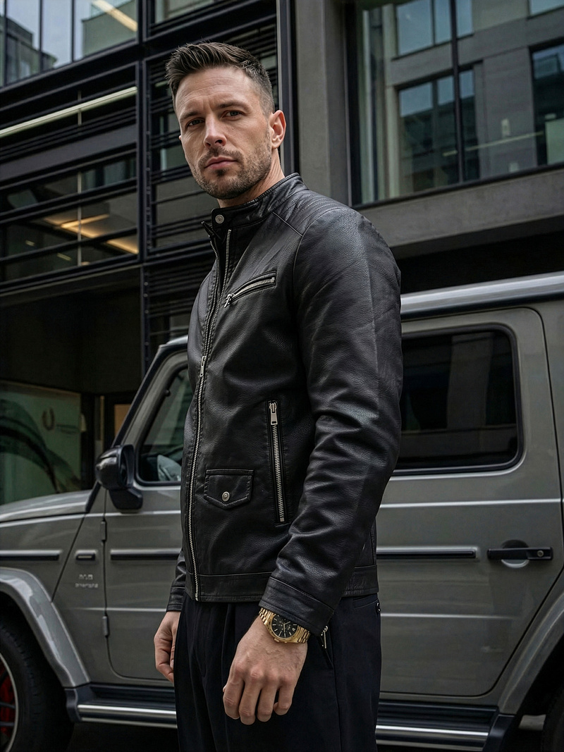 Moška usnjena jakna črna OZONEE JS/11Z8021