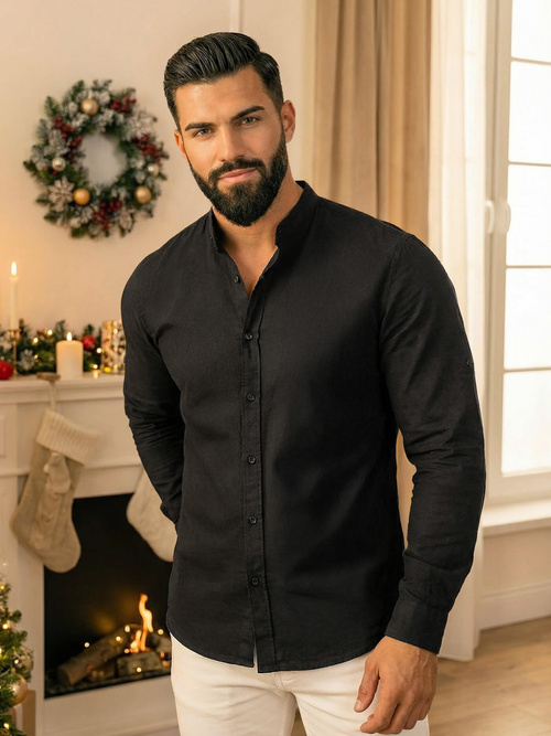 Elegantna moška srajca črna OZONEE O/V121Z