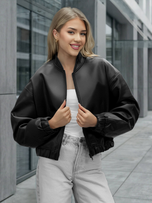 Ženska usnjena jakna črna OZONEE JS/11Z8281Z