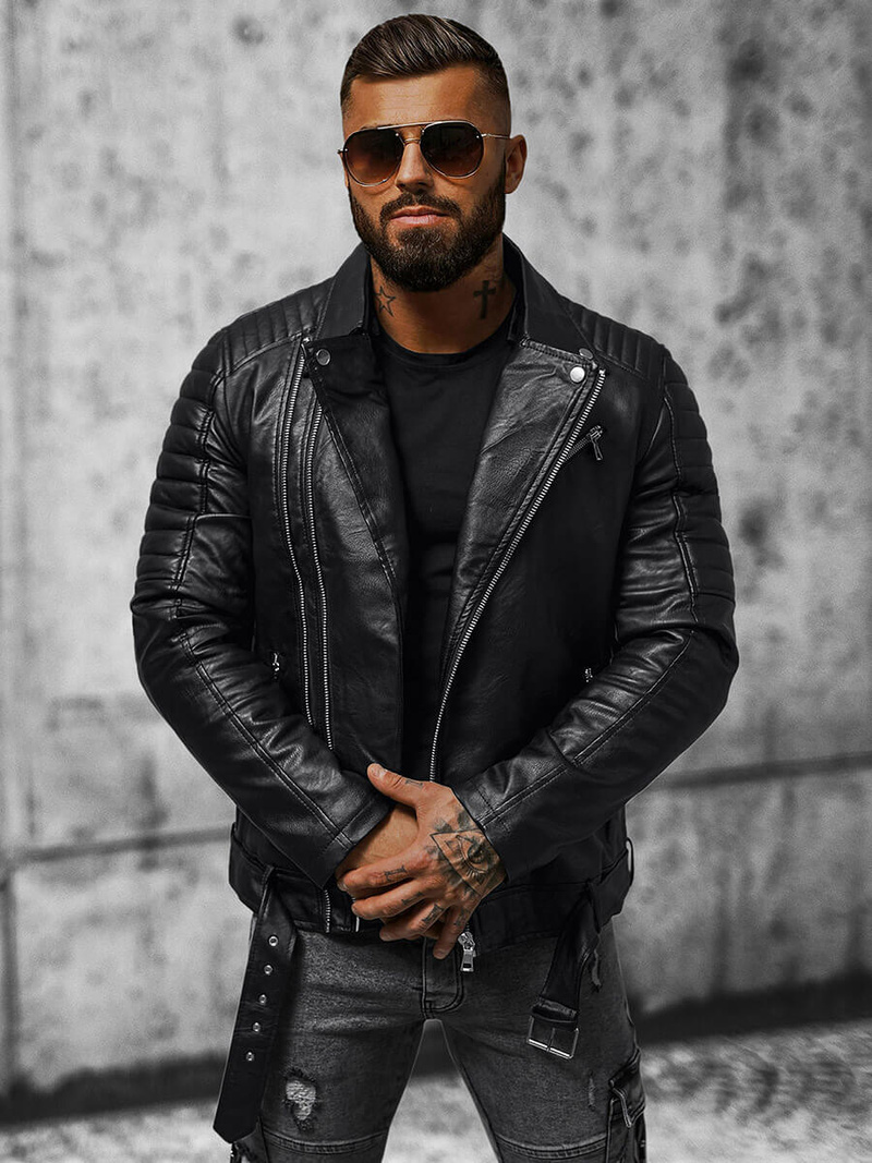 Moška usnjena jakna črna OZONEE JS/11Z8005Z