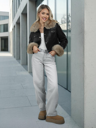 Ženska usnjena jakna črno-bež OZONEE JS/61M8513/392B