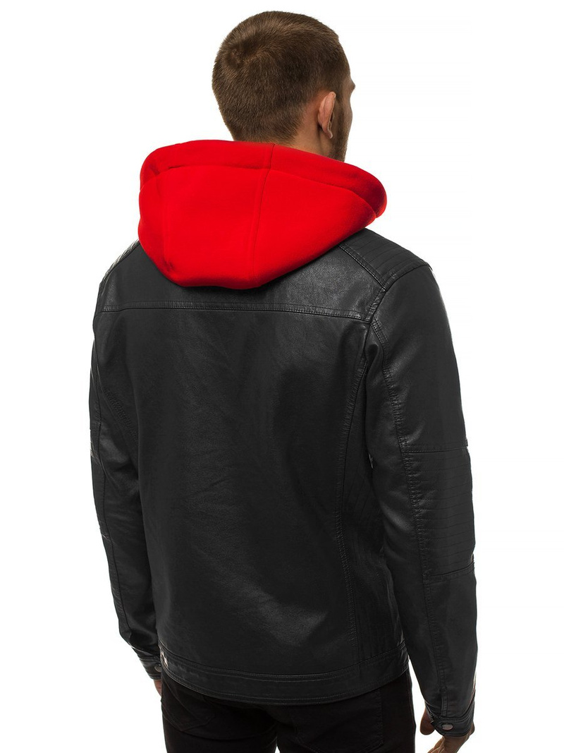 Moška usnjena jakna črno-rdeča OZONEE N/6129Z