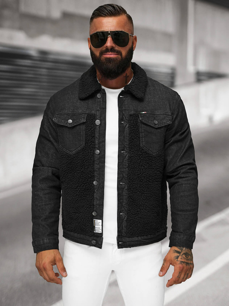 Moška jeans jakna šerpa črna OZONEE NB/MJ533NZ
