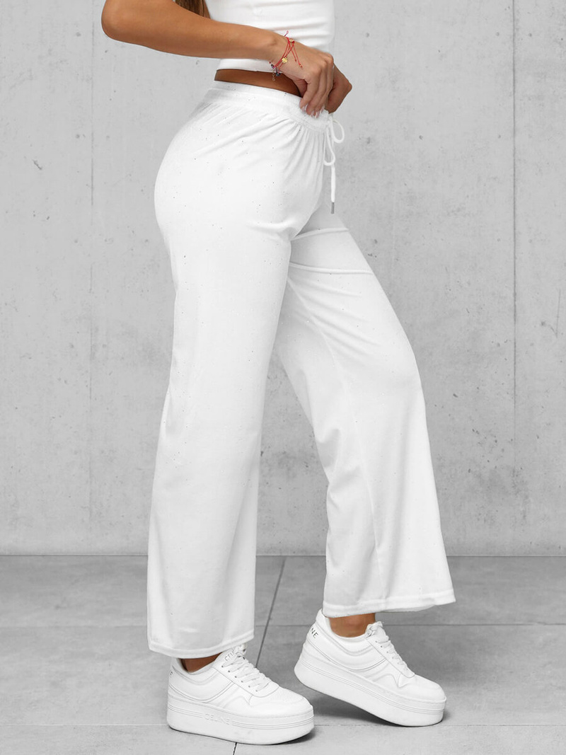 Ženske iz velurja hlače bele OZONEE JS/92K519/1