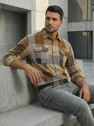 Moška karirasta srajca camel OZONEE NB/MC728KZ