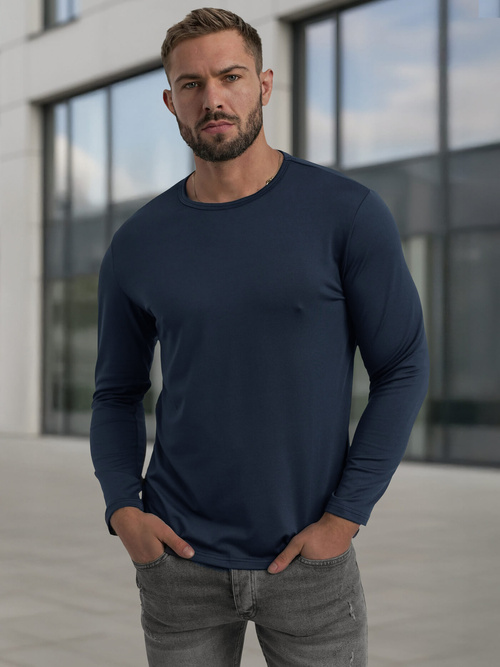 Moška majica z dolgimi rokavi mornarsko modri OZONEE JS/DB71/5