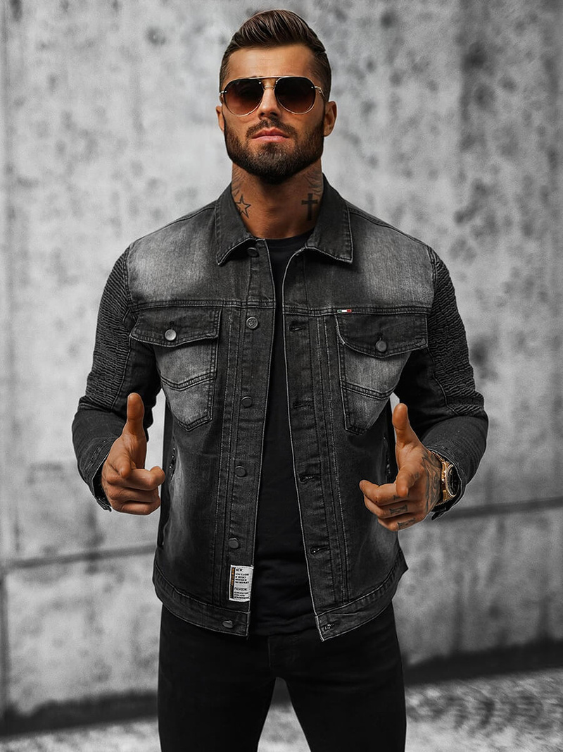 Moška jeans jakna šerpa črna OZONEE NB/MJ521N