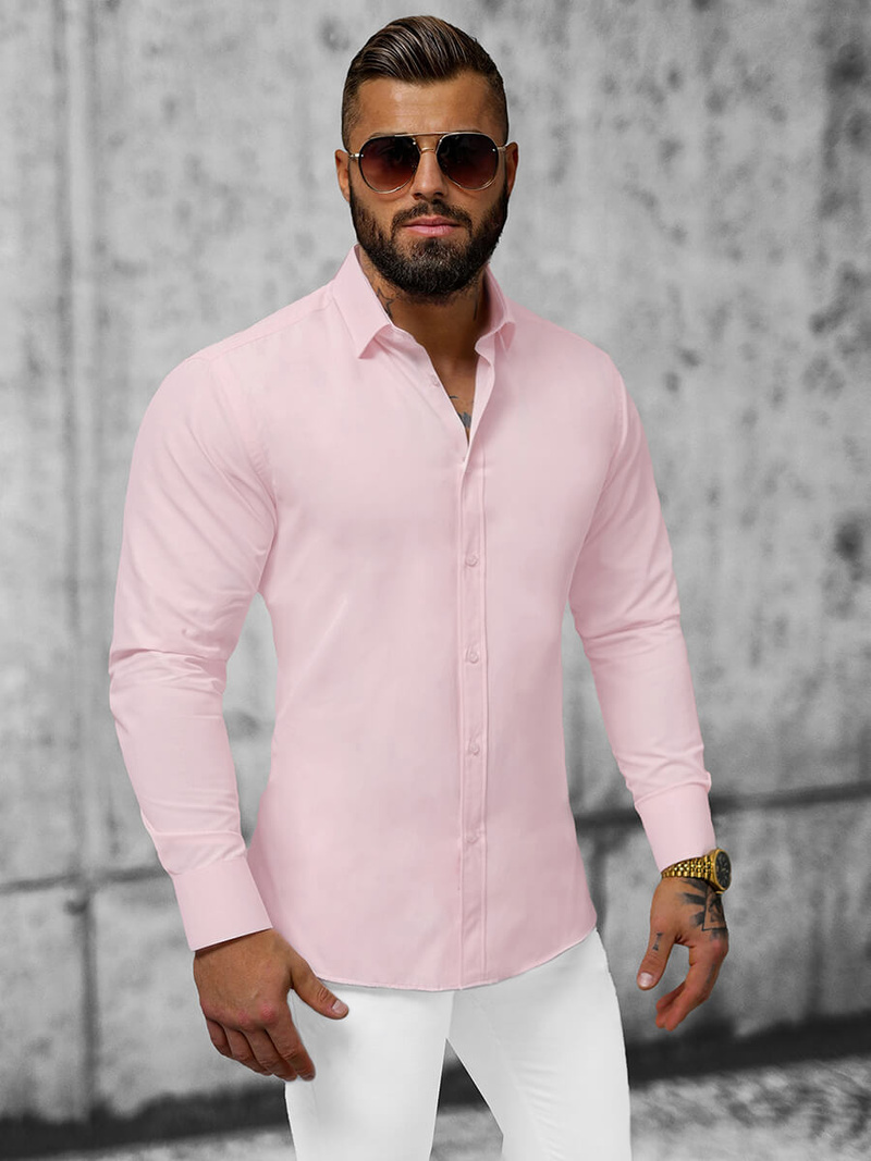 Elegantna moška srajca svetlo roza OZONEE O/V23