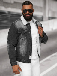 Moška jeans jakna šerpa črna OZONEE NB/MJ513N