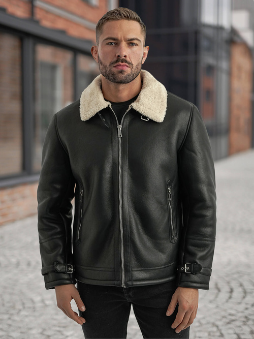 Moška usnjena jakna črna OZONEE JS/11Z8271