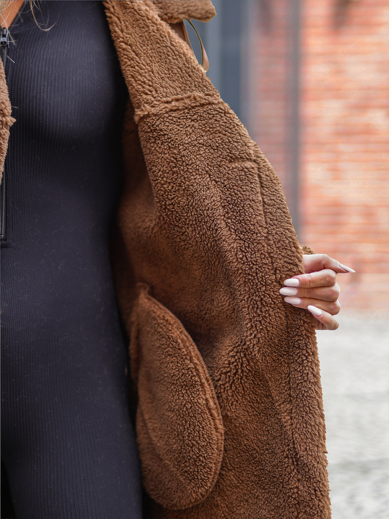 Ženski usnjen plašč camel OZONEE JS/11Z8253