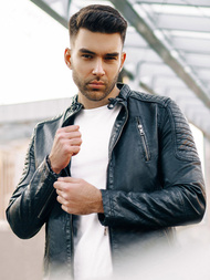 Moška usnjena jakna črna OZONEE YD/BF5916309Z