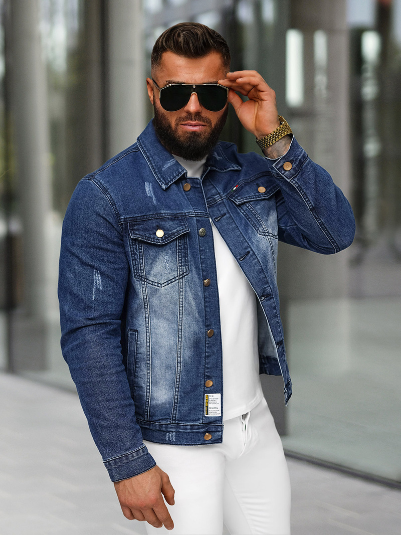 Moška jeans jakna šerpa temno-modra OZONEE NB/MJ525BSZ