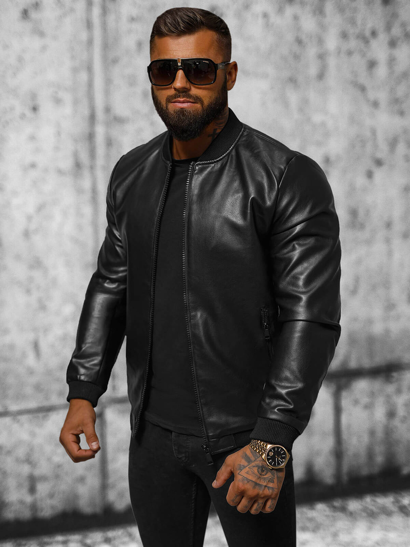 Moška usnjena jakna črna OZONEE JS/11Z8105